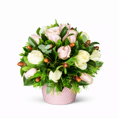 Romantic Round Arrangement with Pastel Roses