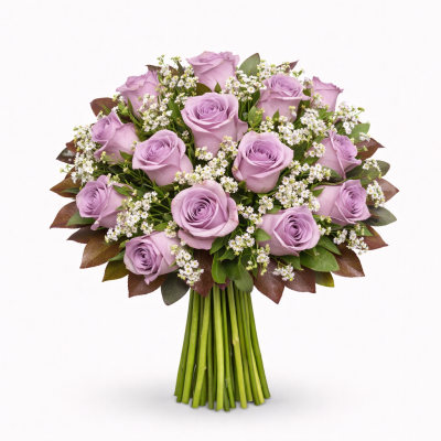 Lavender Rose Bouquet with White-Yellow Limonium