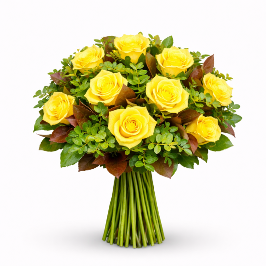 Μπουκέτο με κίτρινα τριαντάφυλλα και φωτίνια