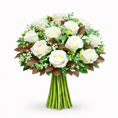 Μπουκέτο με Λευκά Τριαντάφυλλα – Pure Elegance
